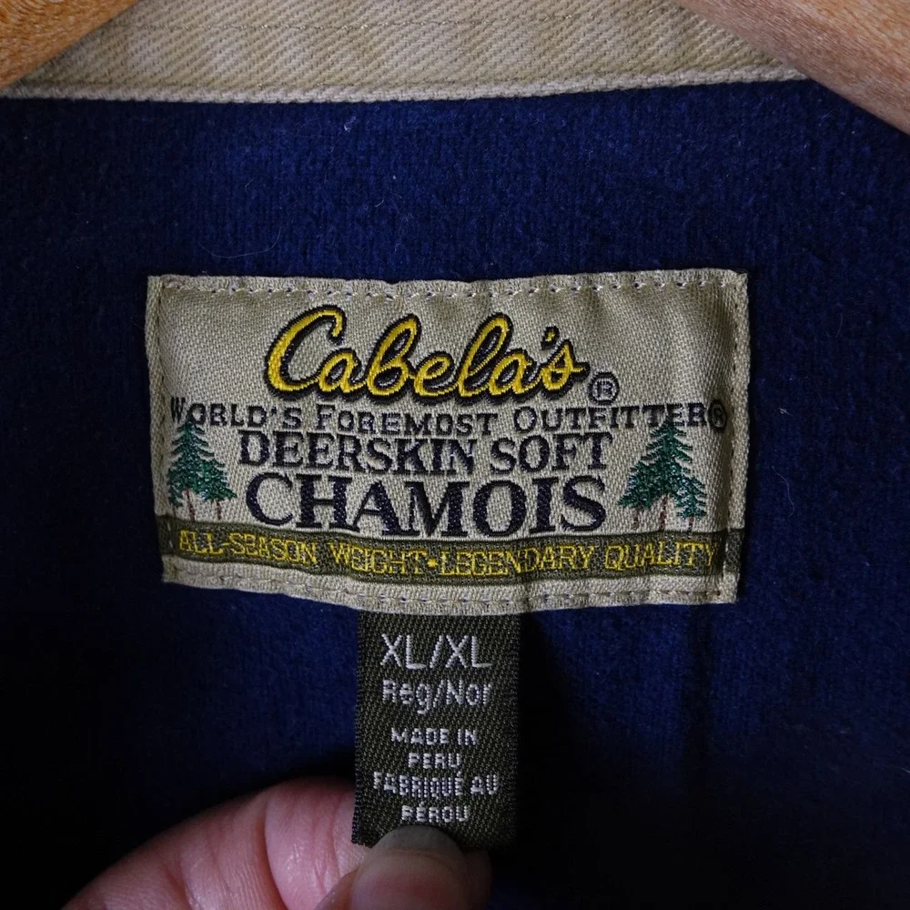 Cabelas Mens XL Navy Blue Deerskin Soft Chamois Long Sleeve Button Down Shirt
